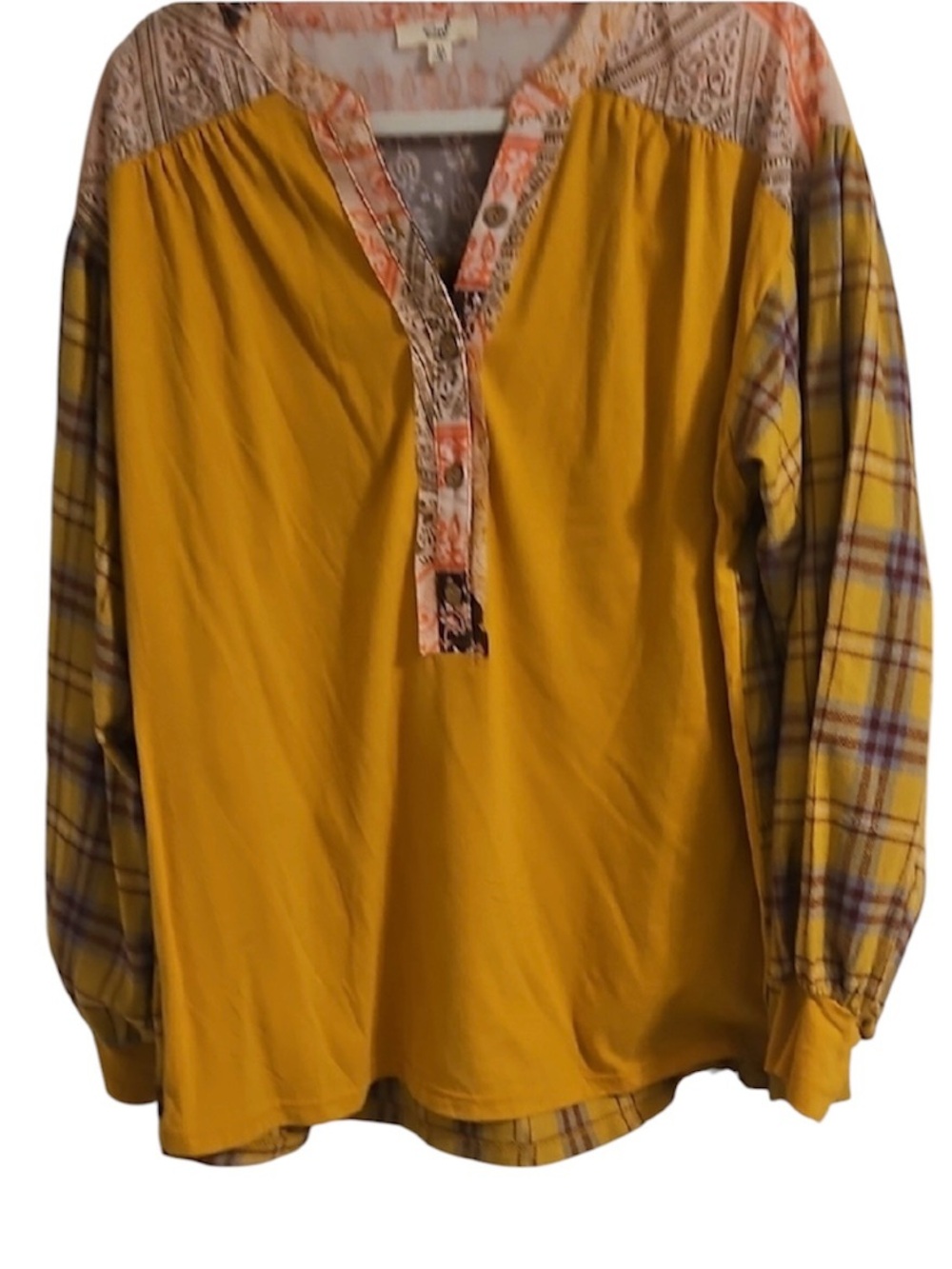 Easel Mustard and Plaid Blouse Oversized Medium Excellent Condition